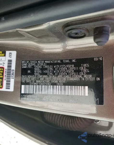 2010 Toyota Tundra Double Cab Sr5 z USA, uszkodzony, nr VIN 5TFRM5F13AX014962